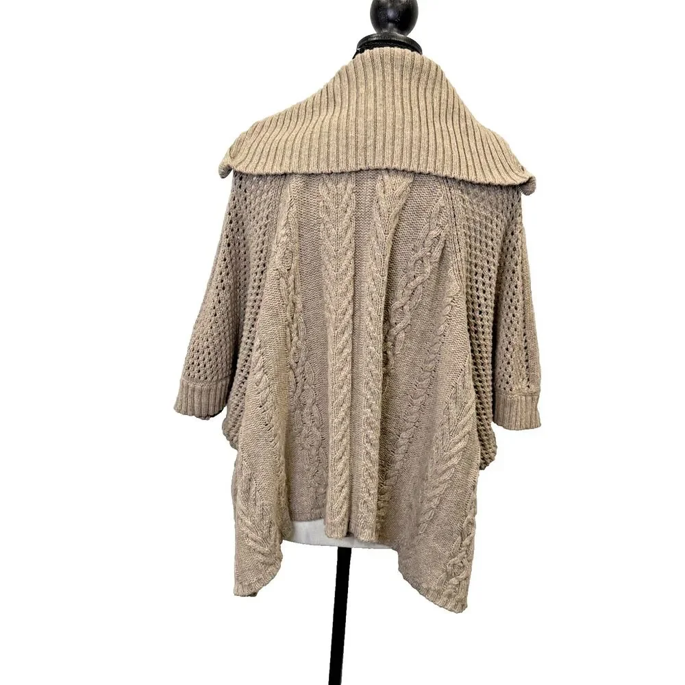 Buffalo David Bitton Cashmere Blend Cable Knit Zip Poncho Sweater Cape S Taupe